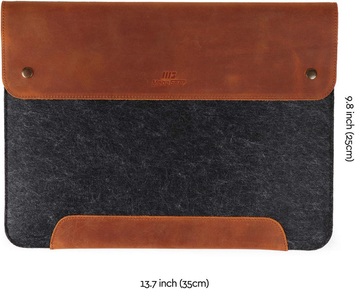 MegaGear MacBook-Tasche aus echtem Leder und Fleece,Laptop-Hülle für MacBook Pro und MacBook Air,14