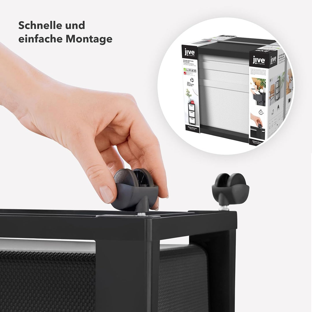Jive Rotho Tower black Rollcontainer mit 3 Schubladen, Kunststoff (PP) BPA-frei, schwarz, 3 x 16l (3