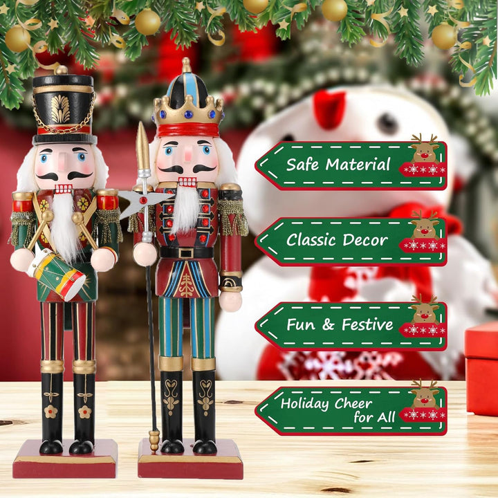 2Pcs Nussknacker Soldat, 30 cm Holz-Nussknacker Weihnachtsnussknacker Figuren für den Kamin, Klassis