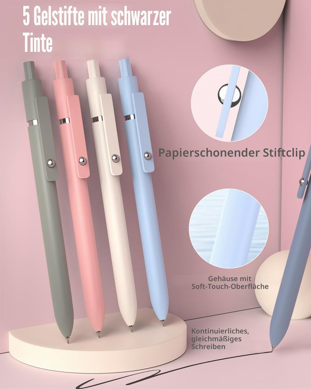Four Candies 39 Stück Schulsachen mit Mäppchen, 12 Pastell Textmarker, 5 Gelstifte, 6 Druckbleistift