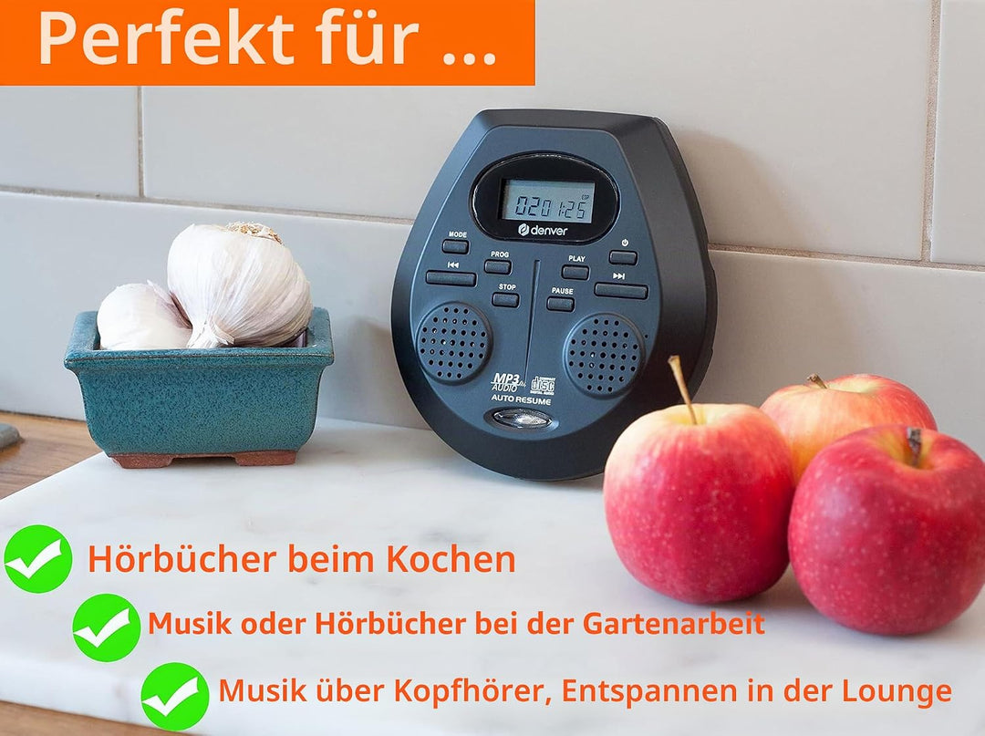 Denver DMP-395B Tragbarer CD-Player CD, CD-R, CD-RW, MP3 Inkl. Lautsprecherbox Schwarz, Schwarz