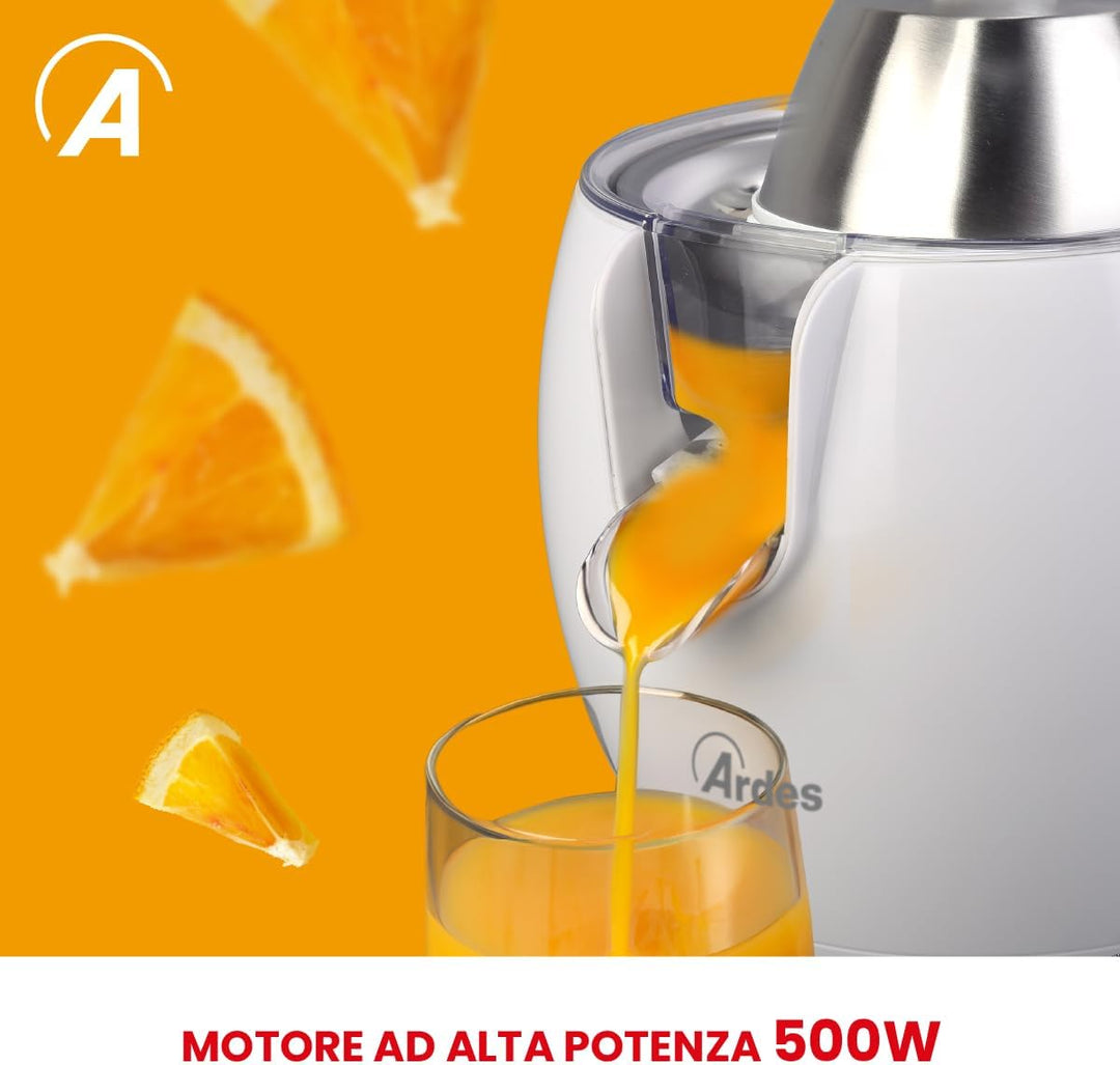Ardes Arspre03W Juice Art W Elektrische Zitruspresse mit Druck - Leistung 500 W, 0,5 l Edelstahlfilt