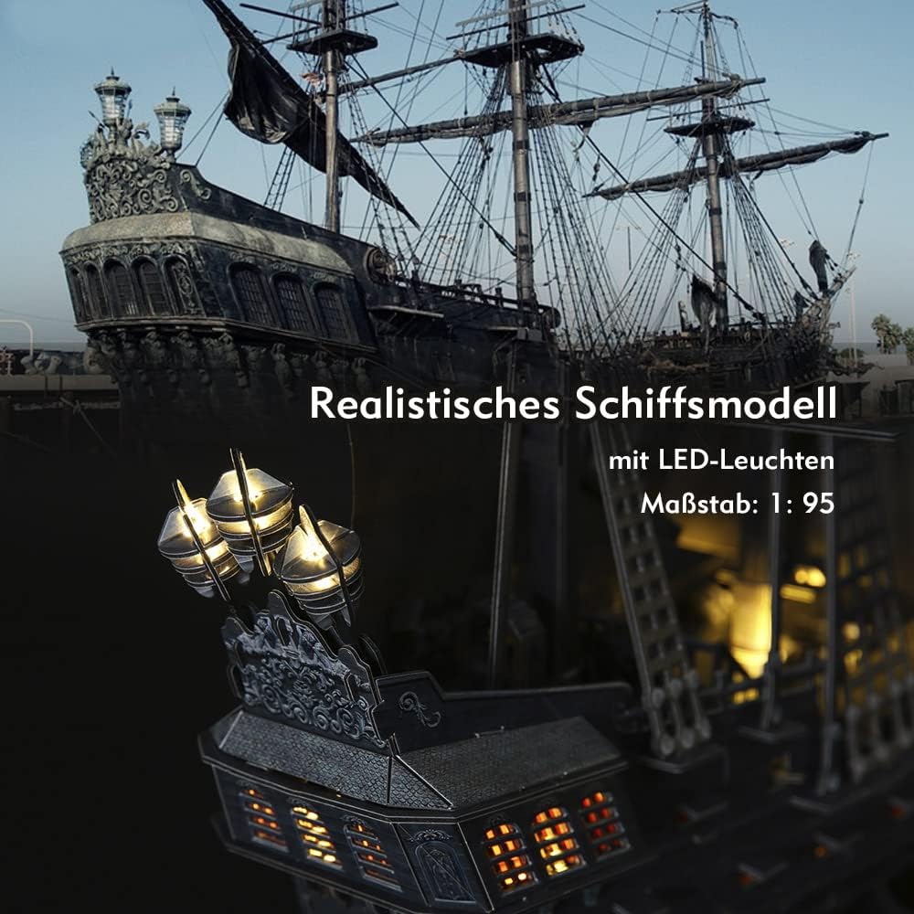 CubicFun Puzzle 3D LED 68 cm Black Pearl – Modell eines Bootes der Queen Anne's Revenge, Geburtstags