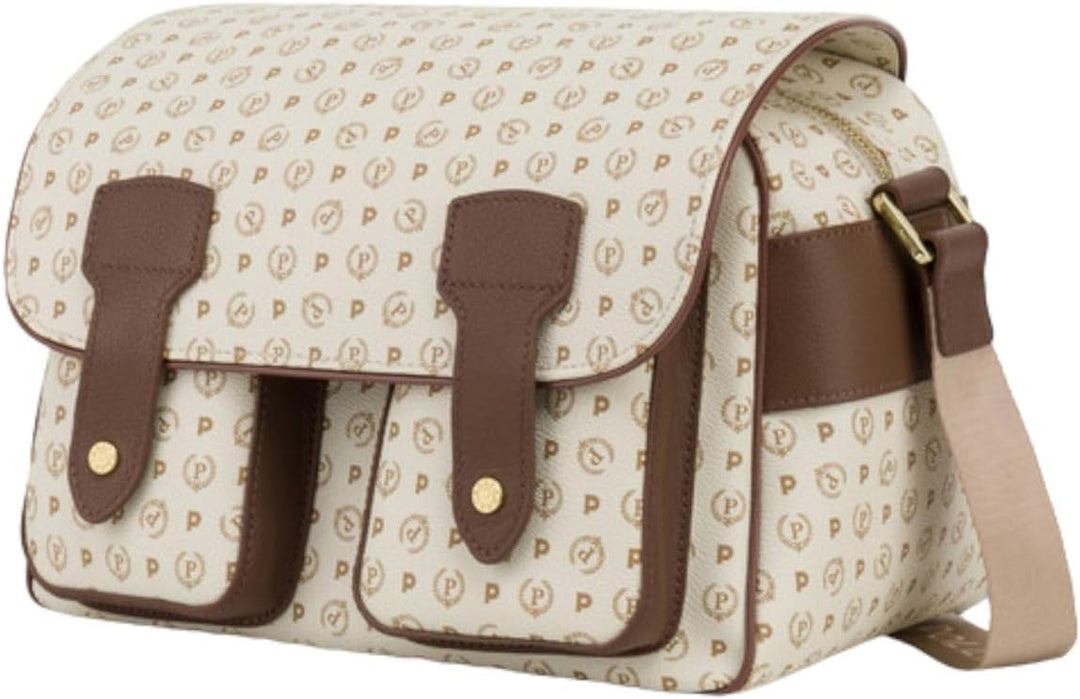 Pollini - Heritage Messenger Gurt aus PVC und Kalbsleder - Elfenbein/Braun