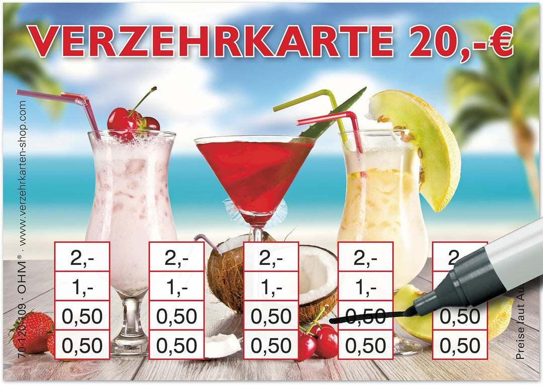 250 Verzehrkarten DIN A7, Gesamtwert 20 Euro, praktische Alternative zu Wertmarken, für Vereine, Gas