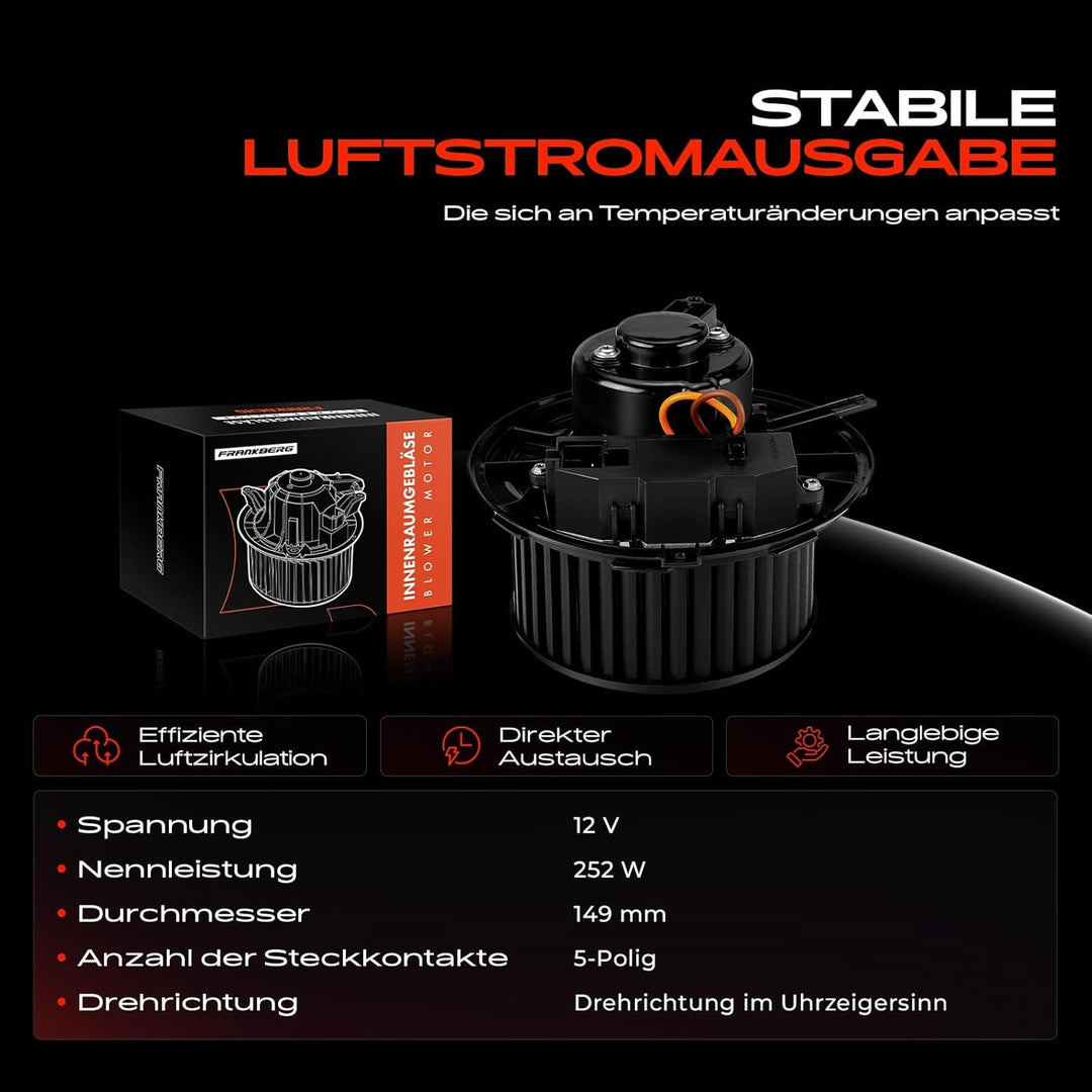 Frankberg Heizungsgebläse Gebläsemotor Kompatibel mit A3 8P 8V7 2007-2015 Q3 8UB 8UG 2011-2018 TT 8J