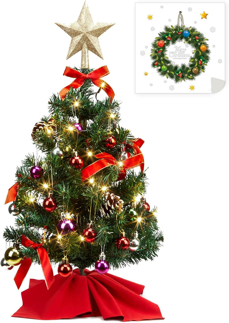 HAUSPROFI Weihnachtsbaum Künstlich LED 60CM, Mini Tannenbaum Künstlich mit Aufkleber/Lichterketten/2