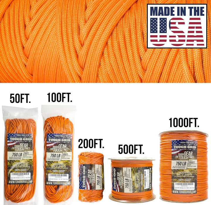 TOUGH-GRID PC100 340kg Paracord - 100% Nylon Militärspezifikationen Typ IV - für Militär, Camping, K