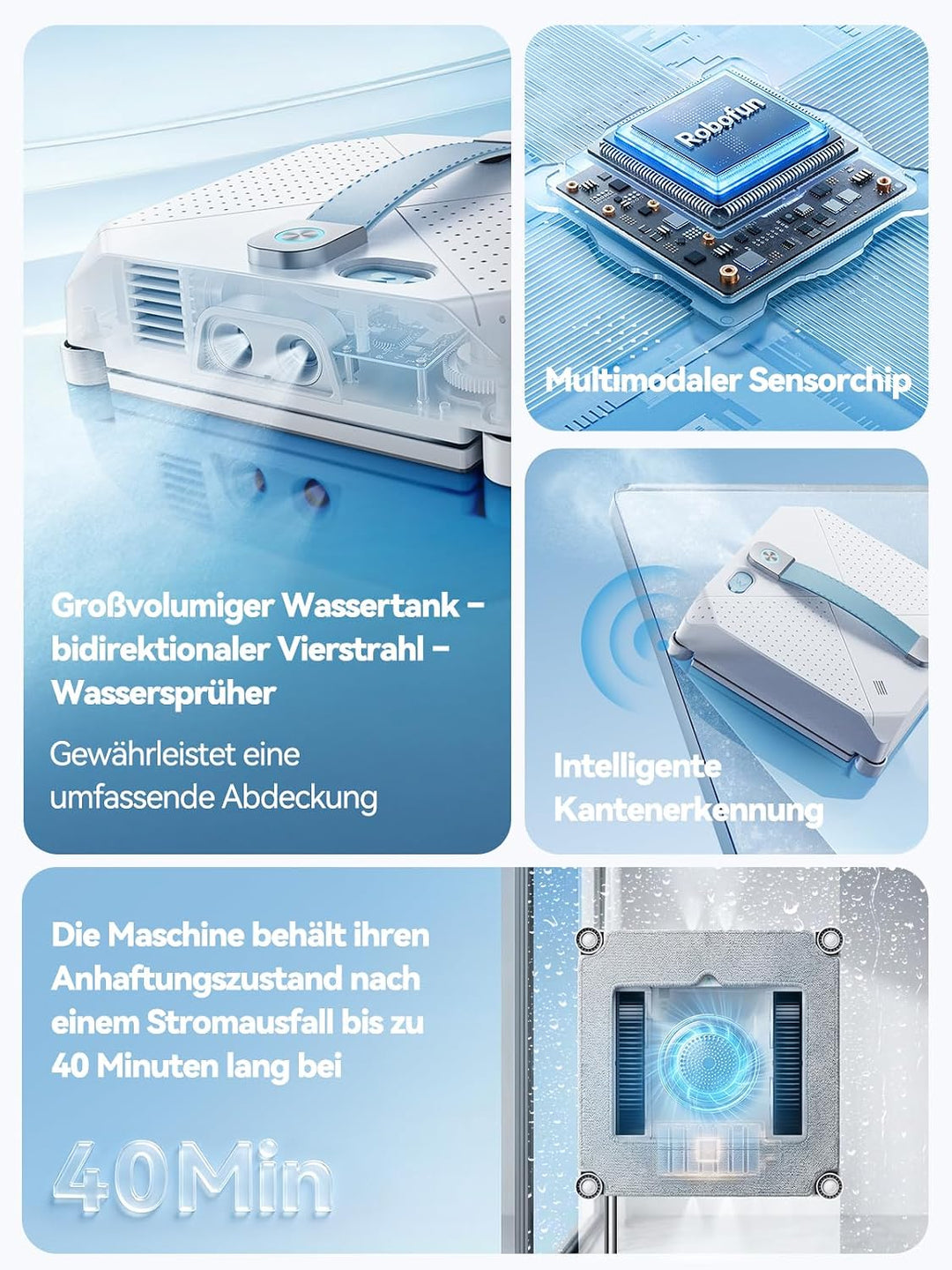 Keero Fensterputzroboter 2026 Neuheit, 9000Pa Fensterreiniger elektrisch Vier-Düsen-System, Randerke
