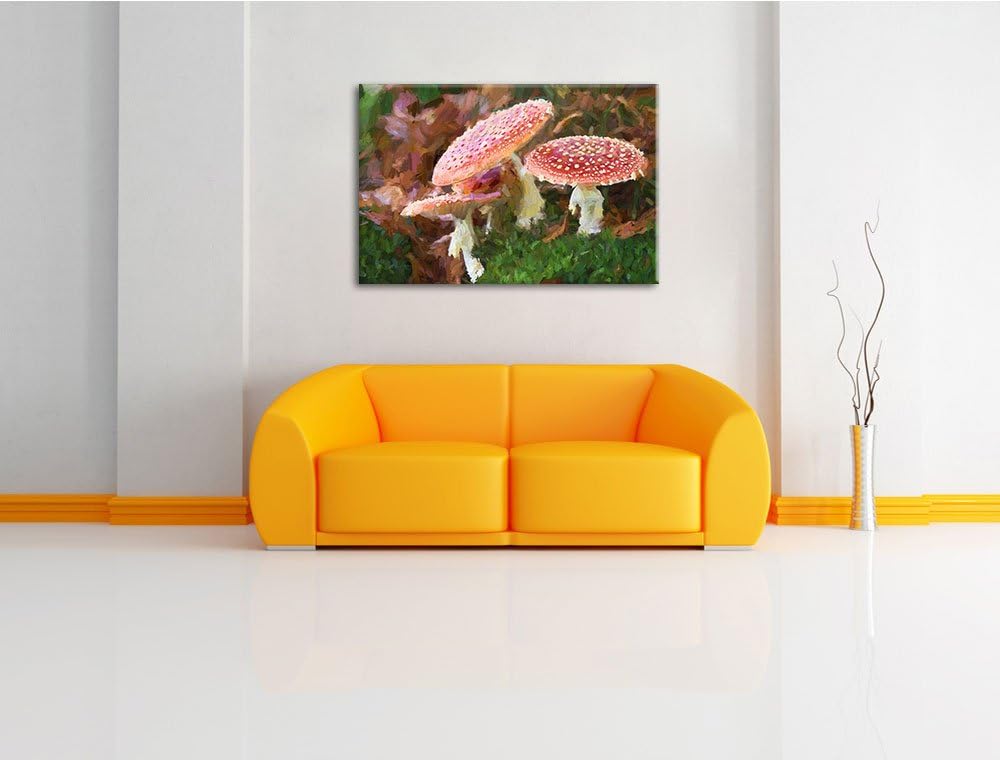 schön gemalte Fliegenpilze Format: 100x70 auf Leinwand, XXL riesige Bilder fertig gerahmt mit Keilra