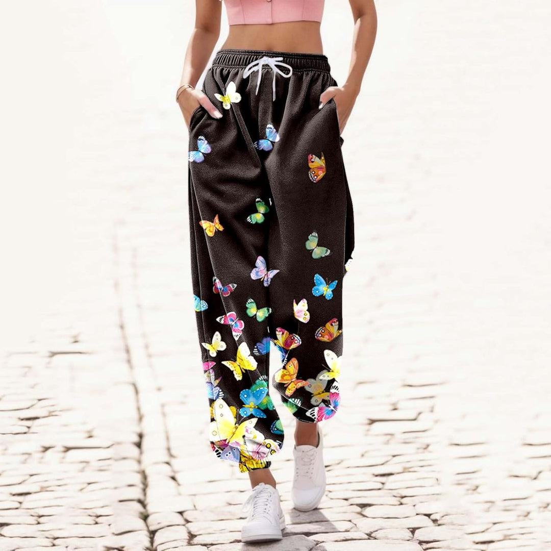 Jogginghose Damen, Damen Jogginghose Lang High Waist Trainingshose mit Taschen Schmetterling Drucken