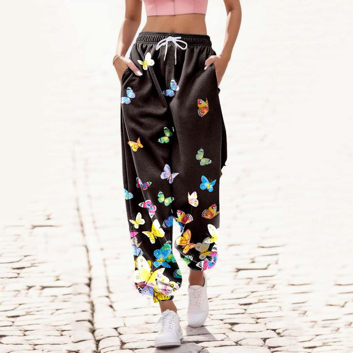 Jogginghose Damen, Damen Jogginghose Lang High Waist Trainingshose mit Taschen Schmetterling Drucken