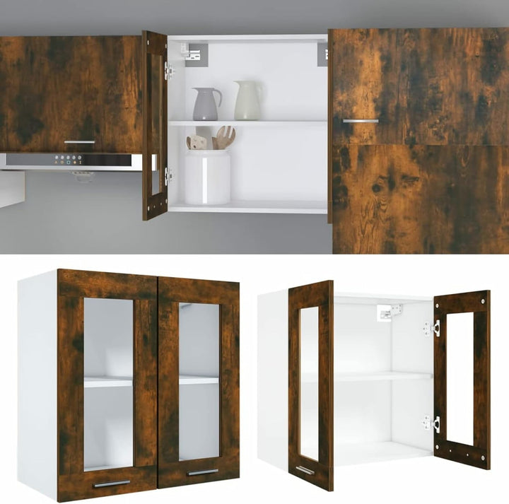 Gecheer Hängeschrank Glas Küche Schrank mit 2 Fächern und 2 Glastüren Küchenzeile Küchenmöbel Küchen