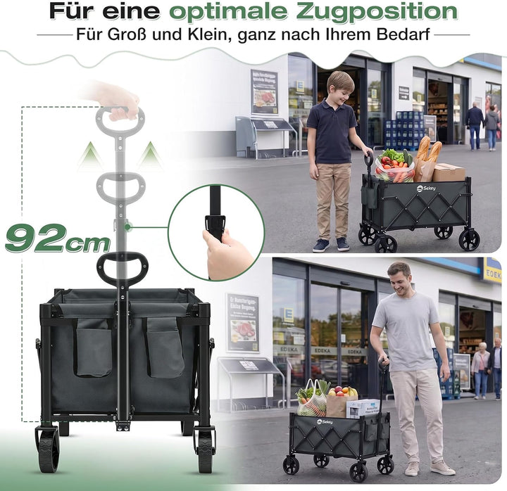 Sekey Bollerwagen Faltbar Klein 80KG, Handwagen Klappbar, Faltbarer Einkaufswagen Campingwagen mit H