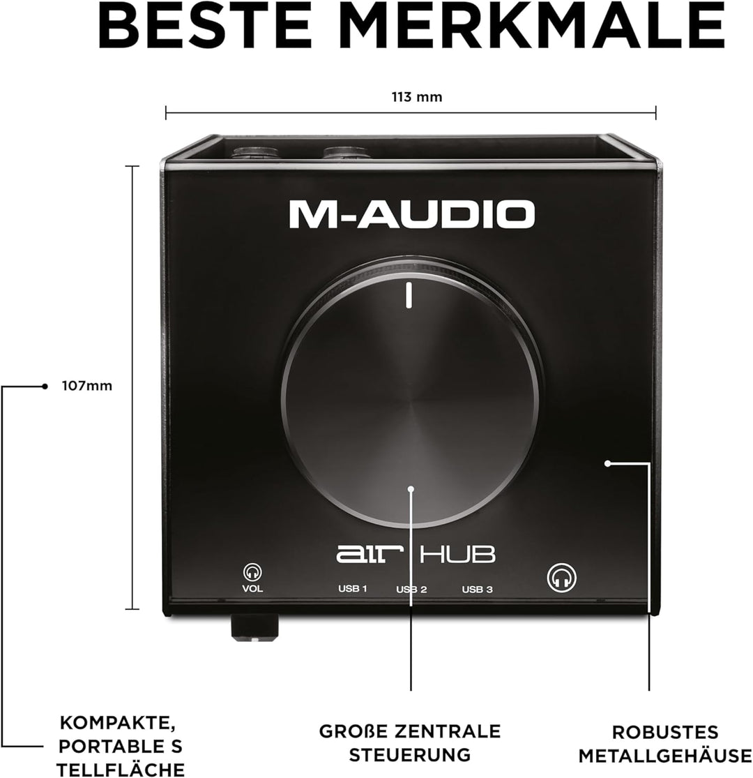M-Audio AIR|HUB - USB / USB-C Desktop Monitoring Interface mit integriertem 3-Port Hub und Software