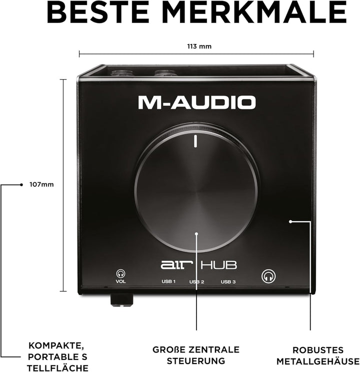 M-Audio AIR|HUB - USB / USB-C Desktop Monitoring Interface mit integriertem 3-Port Hub und Software
