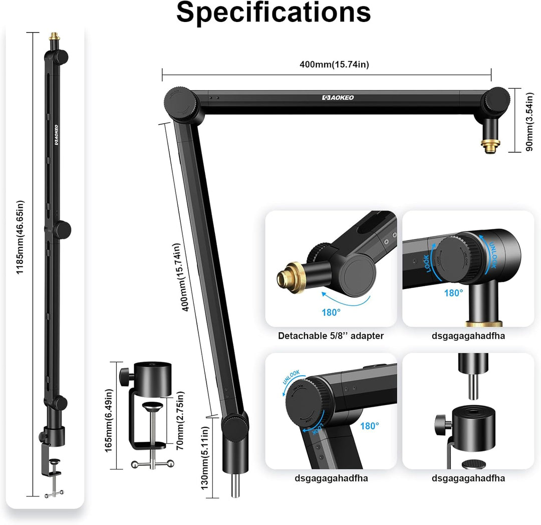 Mikrofon Arm,Aokeo AK-48 Mikrofon Ständer Arm für Shure SM7B,Blue Yeti,Blue Snowball,HyperX QuadCast