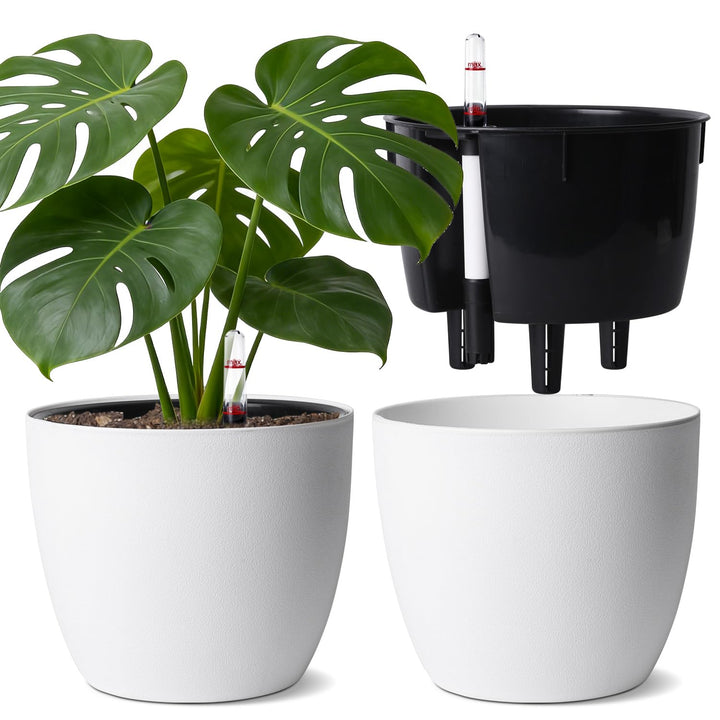 T4U 2Pcs 20cm Selbstbewässerungstopf mit Wasseranzeiger, Praktischer Blumentopf für vielbeschäftigte