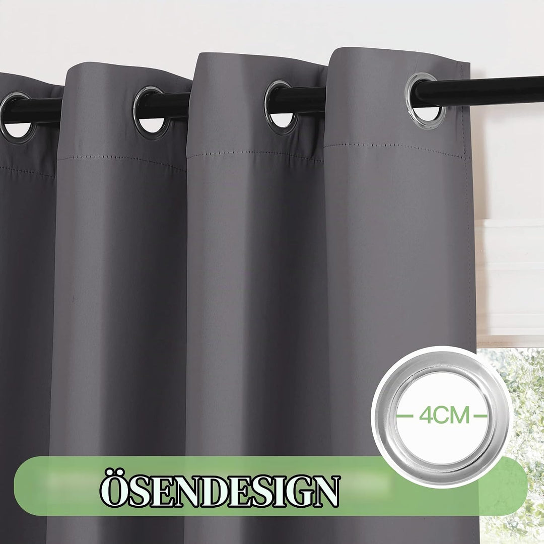 KGORGE Thermo Gardinen für Grosse Fenster Vorhänge Grau Blickdicht Ösenvorhang 2er Set 245 x 200 cm(