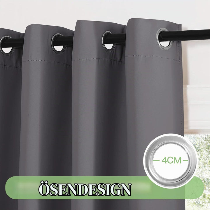 KGORGE Thermo Gardinen für Grosse Fenster Vorhänge Grau Blickdicht Ösenvorhang 2er Set 245 x 200 cm(