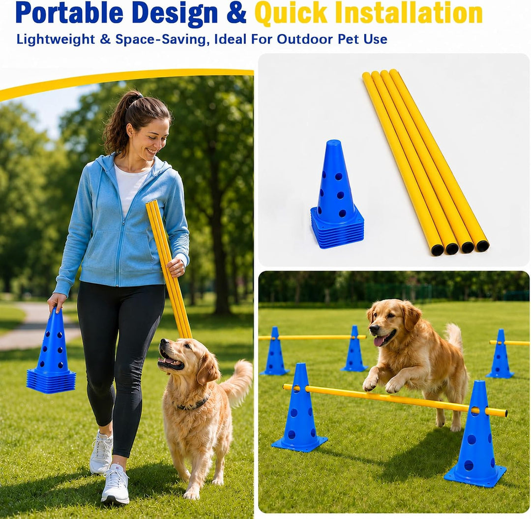 8 Stück Agility Set Hunde Klein, Cavaletti Steckhürdenset mit Kegeln und Stangen, Einstellbare Train