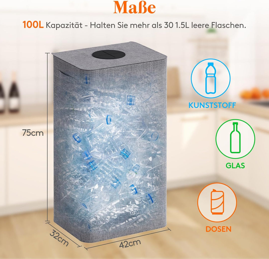 Lifewit 100L Pfandflaschen Sammelbehälter mit Deckel, Gross Pfandflaschen Aufbewahrung, Behälter Lee