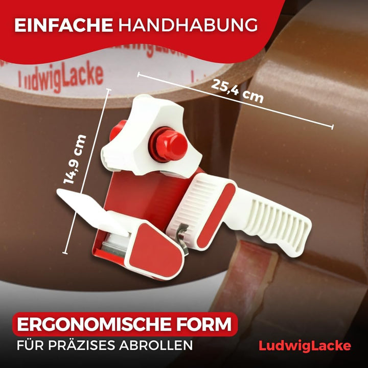 Abroller für Paketband + 6 Rollen braunes Packband Klebeband