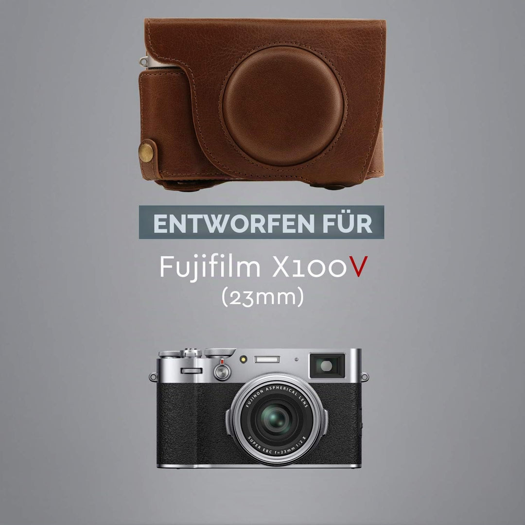 MegaGear MG1893 Ever Ready Kameratasche aus echtem Leder, kompatibel mit Fujifilm X100V, Braun, Brau