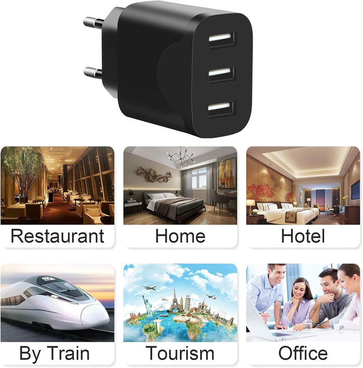 3er Pack USB Ladegerät 15W – 3 USB-A Ports, USB Netzteil Stecker für Steckdose, USB Stromstecker Ada