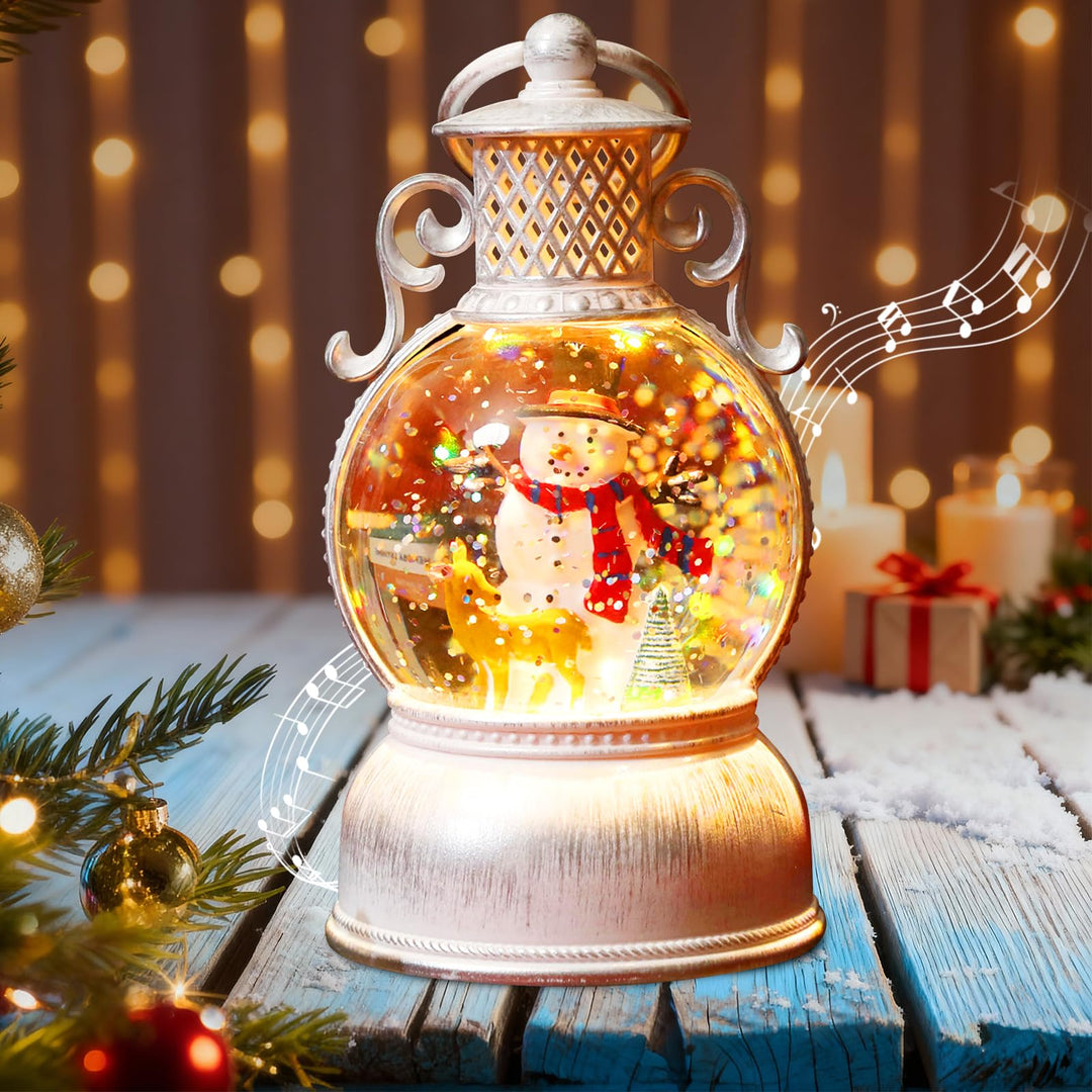 Weihnachten Deko, LED Weihnachts Schneekugel mit Musik und Licht, LED Kugellaterne aus Glas mit Schn