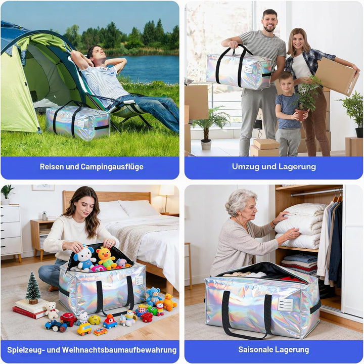 4pcs Grosse Aufbewahrungstasche 87L Heavy-Duty Umzugstaschen mit 8 Kärtchen, Faltbare Umzugskartons