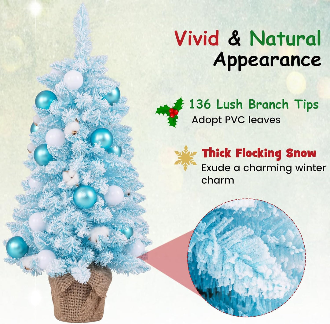 KOMFOTTEU 90 cm Künstlicher Weihnachtsbaum, Tisch Christbaum mit 24 dekorativen Kugelornamenten & 12