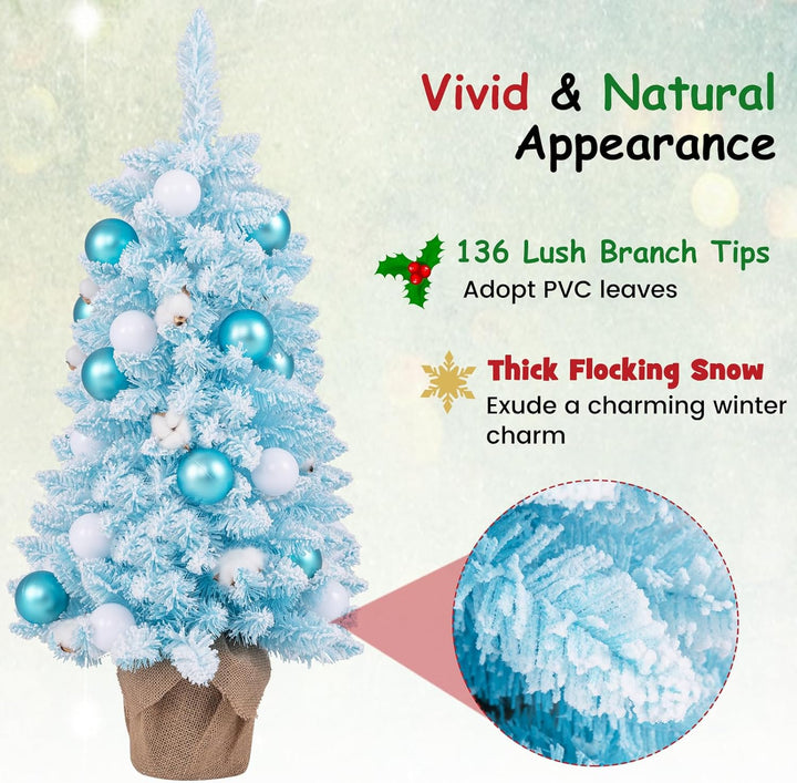 KOMFOTTEU 90 cm Künstlicher Weihnachtsbaum, Tisch Christbaum mit 24 dekorativen Kugelornamenten & 12