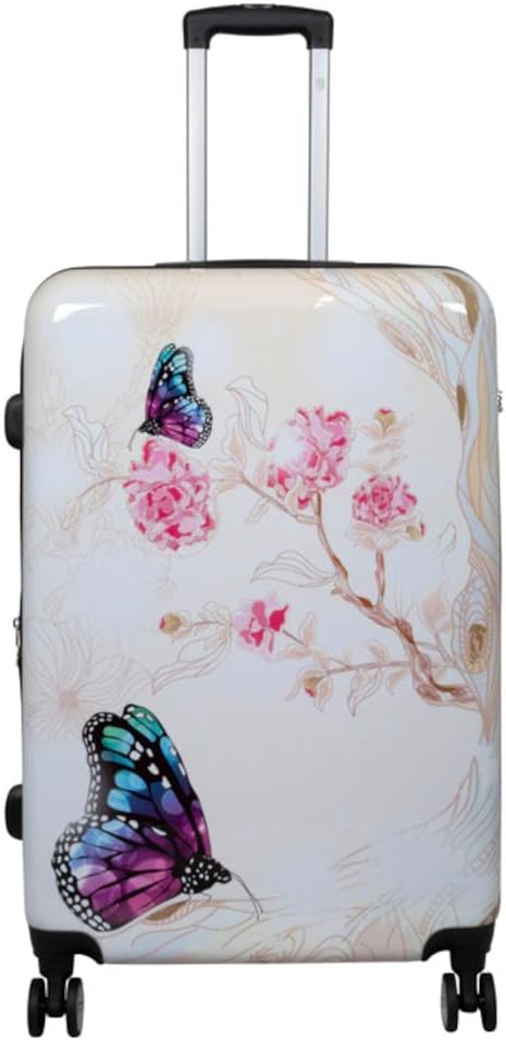 Hartschalen Koffer Trolley mit hochwertigem Motiv Print Asia Butterfly mit Dehnfalte, Grösse XL Asia