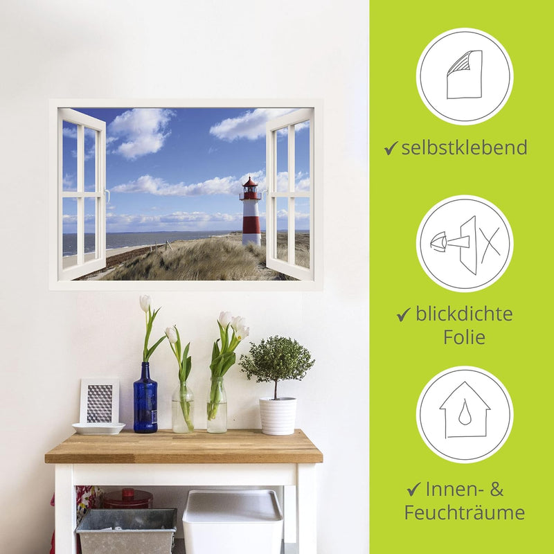 ARTland Wandbild selbstklebend Vinylfolie 100x70 cm Fensterblick Fenster Strand Meer Maritim Düne Le