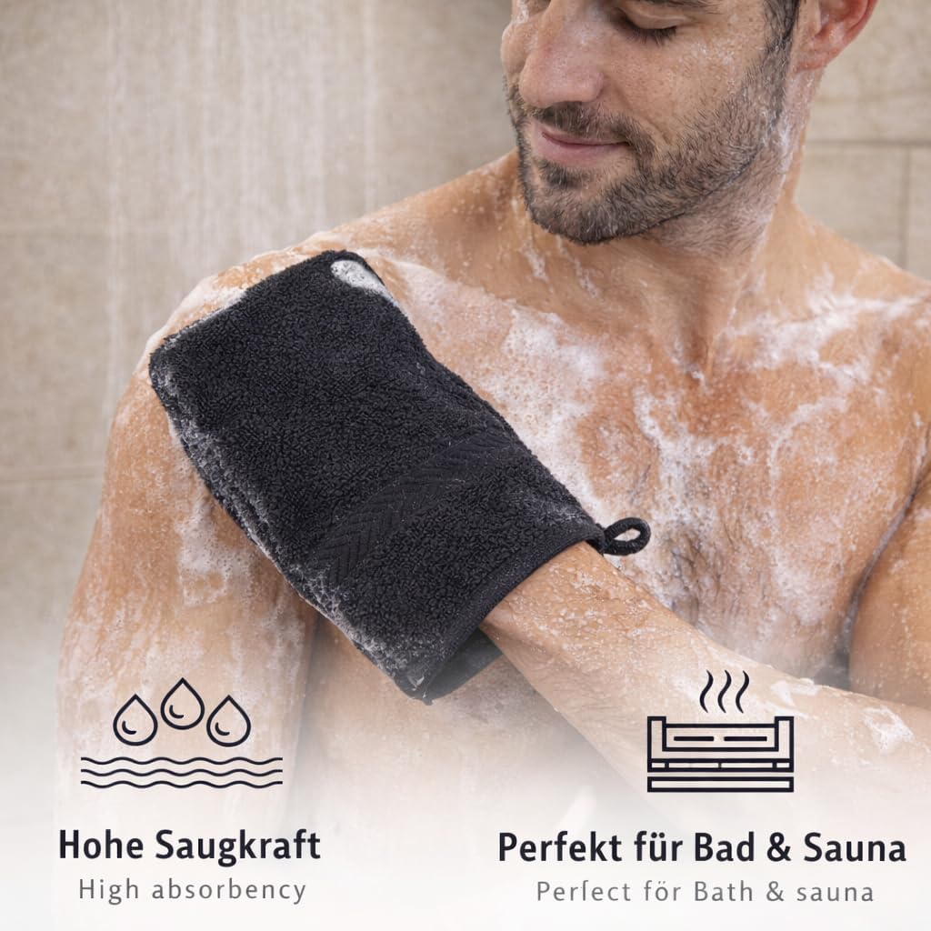 Betz 20 Stück Waschhandschuhe Waschlappen Premium Grösse 16x21 cm 100% Baumwolle Farbe schwarz, Schw