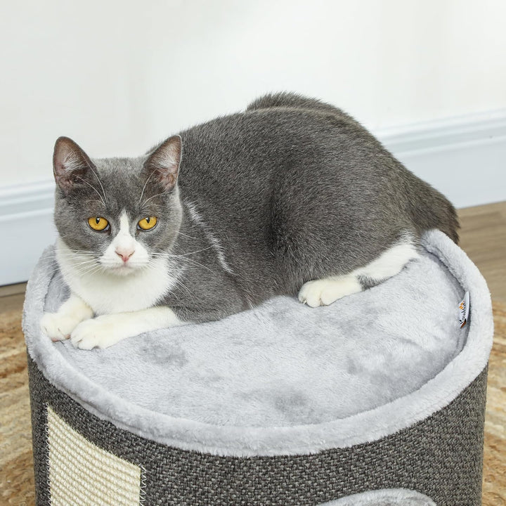PawHut Kratztonne, 30 cm Hoch Katzentonne mit Höhle, Kratzbaum, Katzenturm aus Sisal, für Katze bis