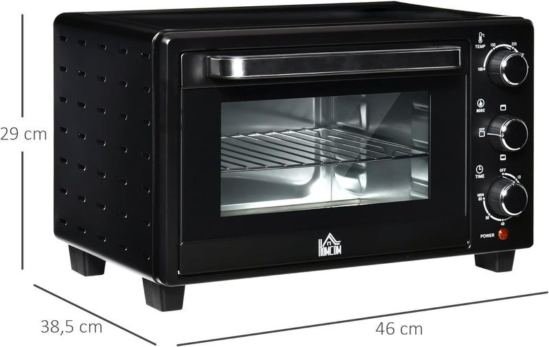 HOMCOM Minibackofen 21L mit 1 Drahtgestell und 1 Backblech 3 Kochmodi 100 °C-230 °C einstellbare Tem