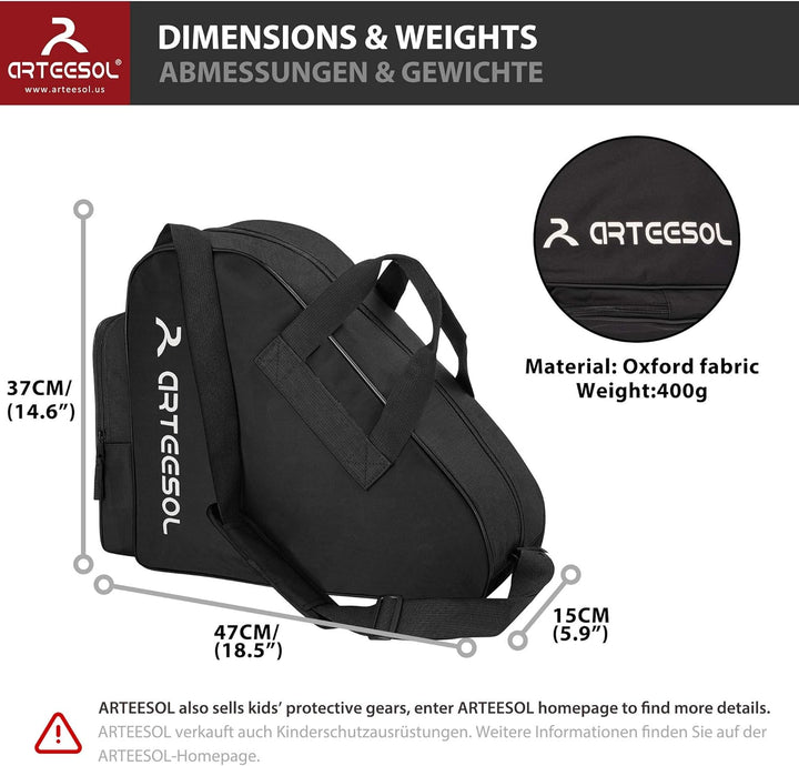 Rollschuhe Tasche, Inliner Tasche, Schlittschuhe Tasche, Skatertasche für Kinder/Erwachsene Schwarz,