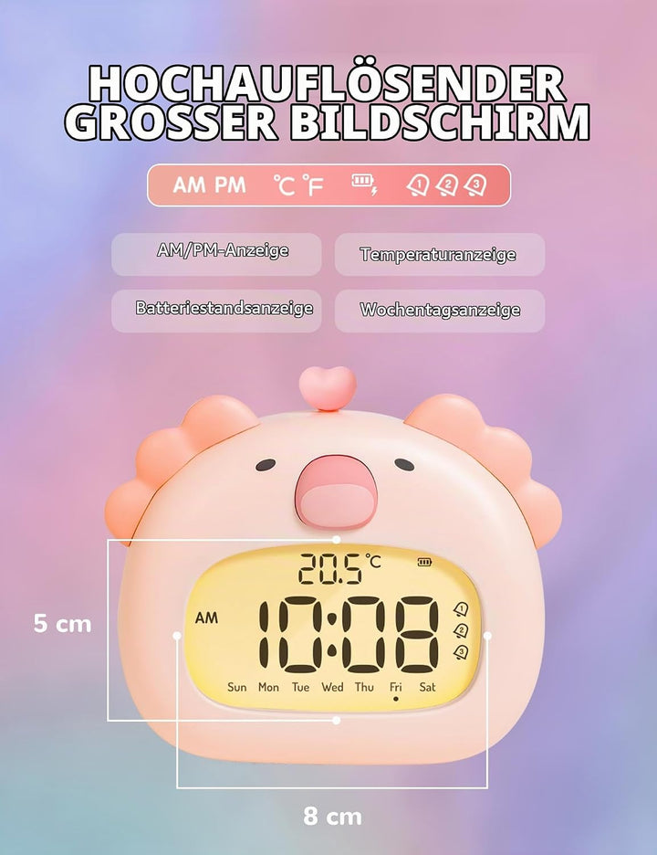 IHALO Cute Axolotl Kinderwecker, Nachttischwecker mit Nachtlicht, digitales LED-Display, 3,15 Zoll,