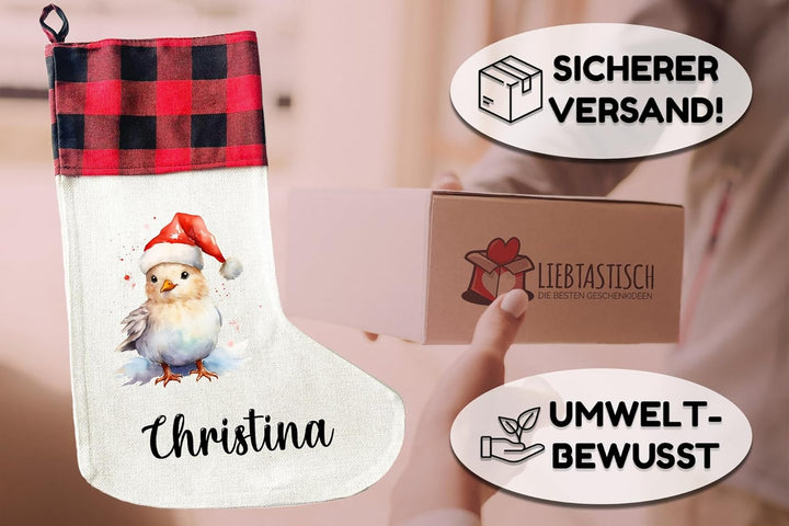 Personalisierte Weihnachtssocken mit Tieren - 40cm x 30cm - Weihnachtsstrumpf zum Nikolaus oder Weih