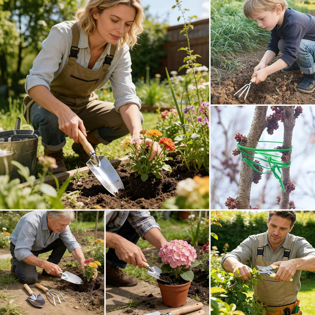 Gartenwerkzeug Set, 3-teilig Gartengeräte aus Hochwertigem Edelstahl, Garten Zubehör klein Gartensch