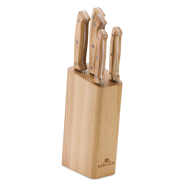 Gerlach Messersatz im Block Country, Edelstahl, Braun, 16 x 8.5 x 36 cm, 5-Einheiten