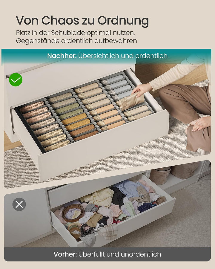SONGMICS Unterwäsche-Organizer 4er Set, Schubladen-Organizer für IKEA HEMNES und MALM Kommoden, mit