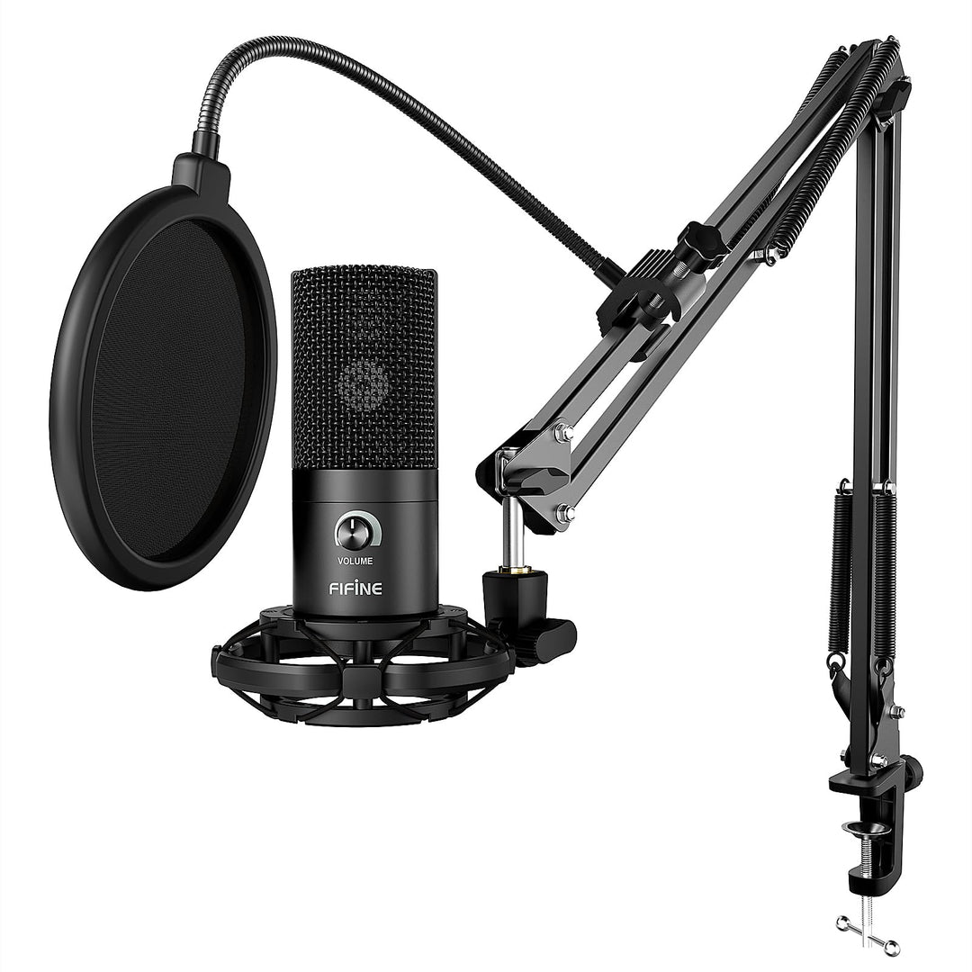 FIFINE Streaming Mikrofon PC mit Arm, USB Mikrofon PS4 PS5 MAC, Popfilter, Shock Mount, für Gaming P