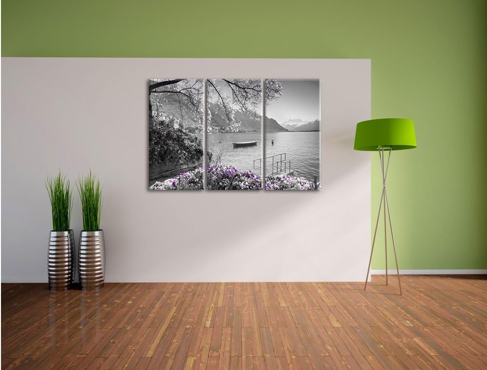 Pixxprint Genfer See im Sonnenschein als Leinwandbild/Grösse: 3 Teilig (120x80 cm) cm/Wandbild/Kunst