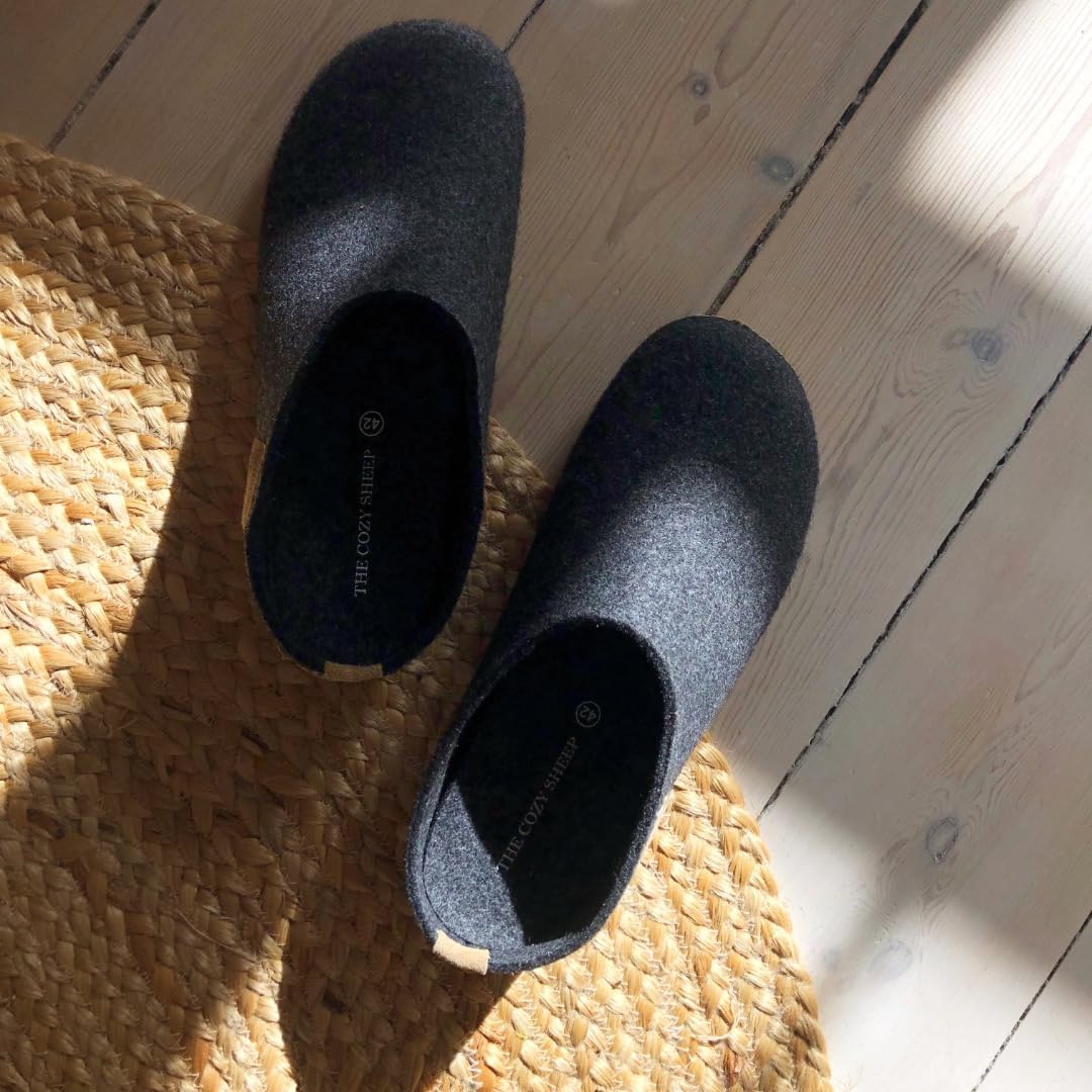 THE COZY SHEEP Filzpantoffeln mit Ledersohle 36 EU Dunkelgrau, 36 EU Dunkelgrau