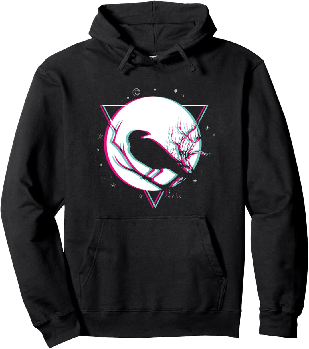 Krähe Mond Vaporwave Schwarzer Rabe Vogel Tier mit Mond Pullover Hoodie