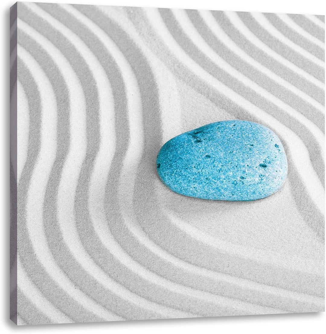 Pixxprint EIN Stein im Sand mit Wellenmuster als Leinwandbild Quadratisch| Grösse: 70x70 | Wandbild|