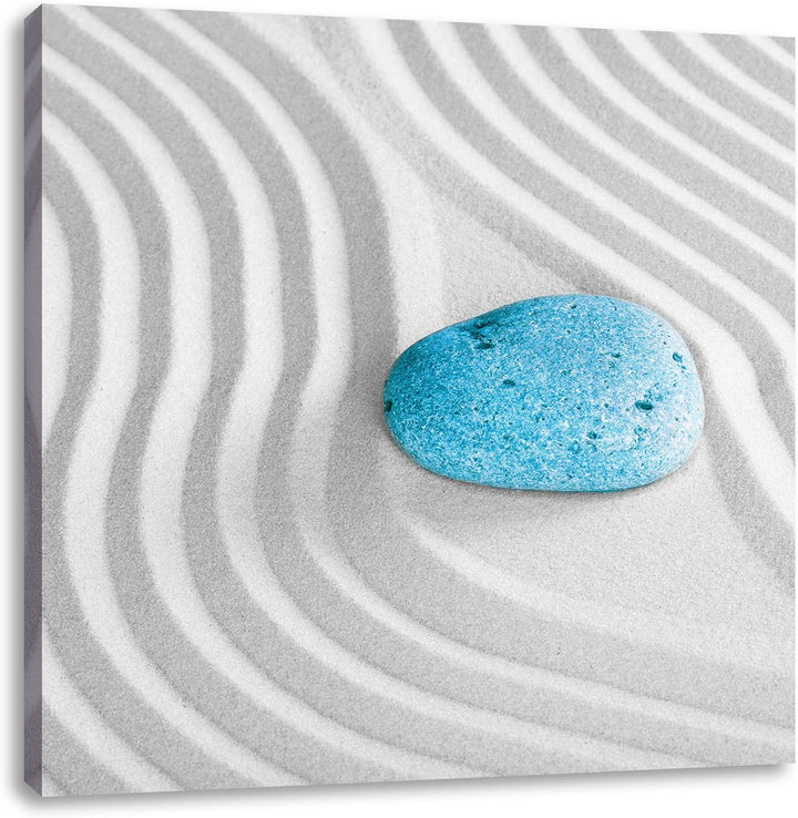 Pixxprint EIN Stein im Sand mit Wellenmuster als Leinwandbild Quadratisch| Grösse: 70x70 | Wandbild|